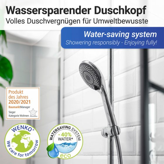 Duschkopf Watersaving Grau Ø 11 cm, Universal-Handbrause mit Wasserspar-System 