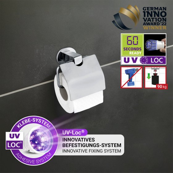 UV-Loc® Toilettenpapierhalter mit Deckel Mod. Maribor, Befestigen ohne Bohren