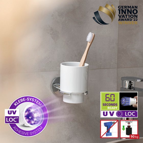 UV-Loc® Zahnputzbecherhalter Mod. Isera, Befestigen ohne Bohren mit innovativem Klebesystem