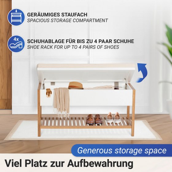 Schuhbank mit Staufach Mod. Finja, aus Bambus/MDF