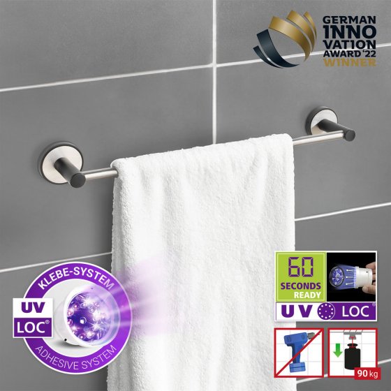 UV-Loc® Badetuchstange Uno Mod. Udine 40 cm, Befestigen ohne Bohren mit innovativem Klebesystem