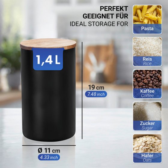 Aufbewahrungsdose Mod. Mio Schwarz 1,4 L, aus Borosilikatglas