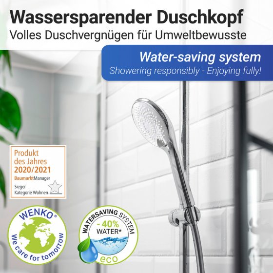 Duschkopf Watersaving Chrom Ø 11 cm, Universal-Handbrause mit Wasserspar-System 