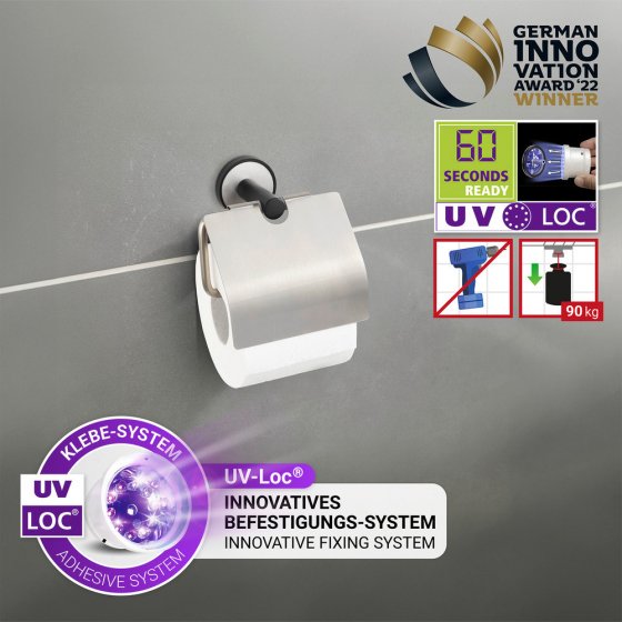 UV-Loc® Toilettenpapierhalter mit Deckel Mod. Udine, Befestigen ohne Bohren