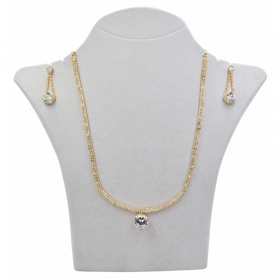 Set Kette Ohrringe Metall 51cm vergoldet glanz Glasstein weiß 