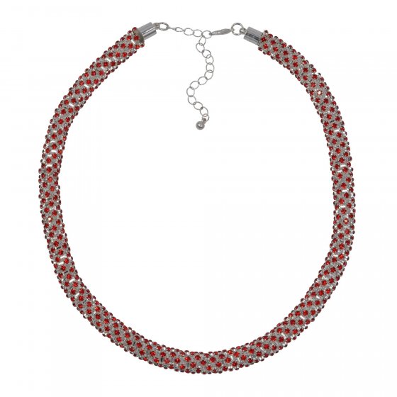 Set Kette Ohrringe Metall 40+6,0cm glanz Glasstein rot 