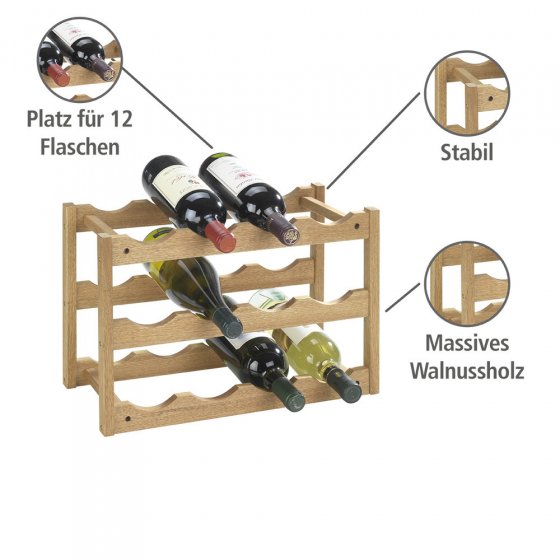 Weinregal Mod. Norway aus Walnussholz, für 12 Flaschen, massiv
