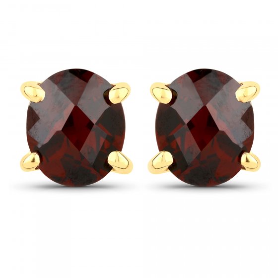 Ohrstecker 925-Sterling Silber vergoldet Glänzend Granat oval rot 