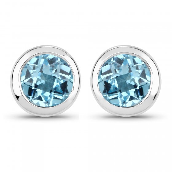 Ohrstecker 925-Sterling Silber rhodiniert Glänzend Topas blau rund 