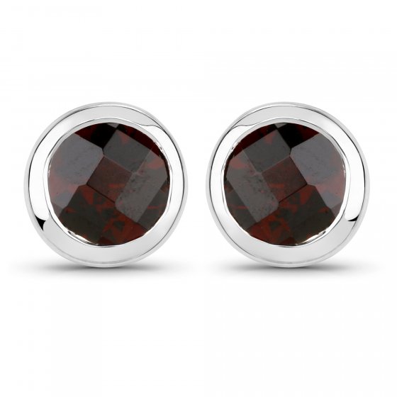 Ohrstecker 925-Sterling Silber rhodiniert glänzend Granat rot rund 