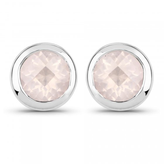 Ohrstecker 925-Sterling Silber rhodiniert glänzend Rosenquartz rosa rund 