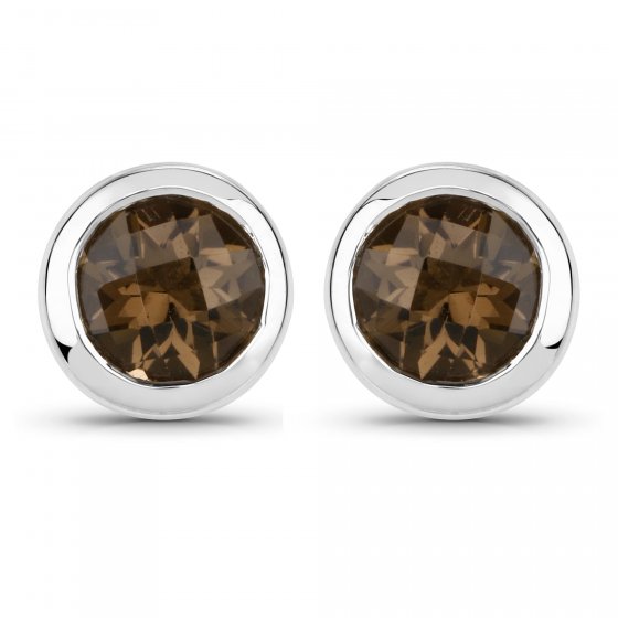 Ohrstecker 925-Sterling Silber rhodiniert glänzend Rauchquartz braun rund 