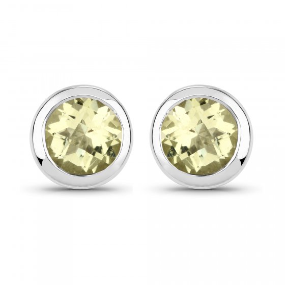 Ohrstecker 925-Sterling Silber rhodiniert glänzend Lemon Quartz gelb rund 