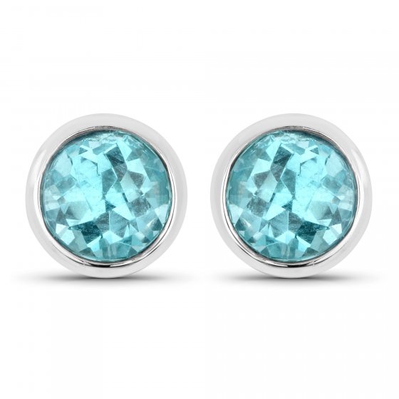 Ohrstecker 925-Sterling Silber rhodiniert glänzend Apatit blau rund 