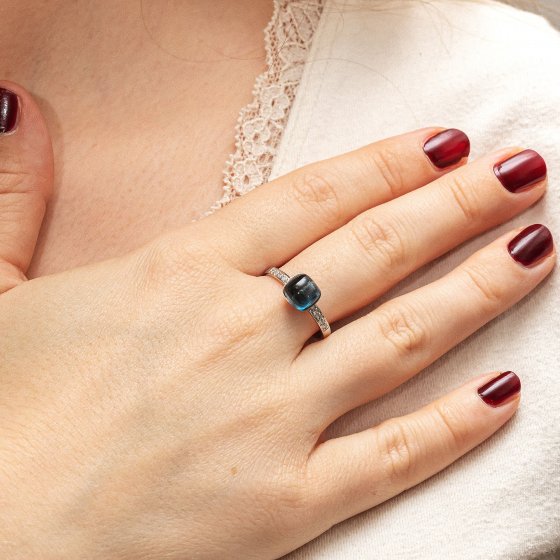 Ring 585 Gold Blautopas Diamant 0,054ct. 