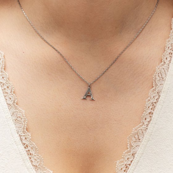 Halskette Silber 925 mit 1x Diamant 0,008ct. Buchstabe A 