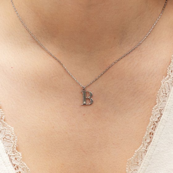 Halskette Silber 925 mit 1x Diamant 0,008ct. Buchstabe B 