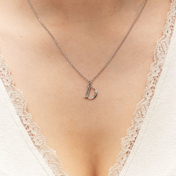 Halskette Silber 925 mit 1x Diamant 0,008ct. Buchstabe D 
