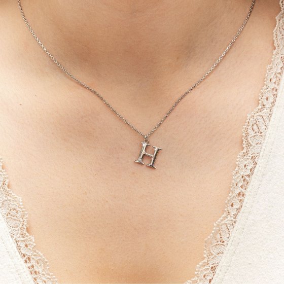 Halskette Silber 925 mit 1x Diamant 0,008ct. Buchstabe H 