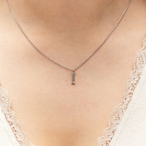 Halskette Silber 925 mit 1x Diamant 0,008ct. Buchstabe I 