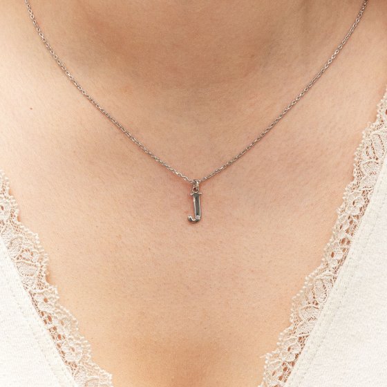 Halskette Silber 925 mit 1x Diamant 0,008ct. Buchstabe J 