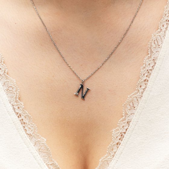Halskette Silber 925 mit 1x Diamant 0,008ct. Buchstabe N 