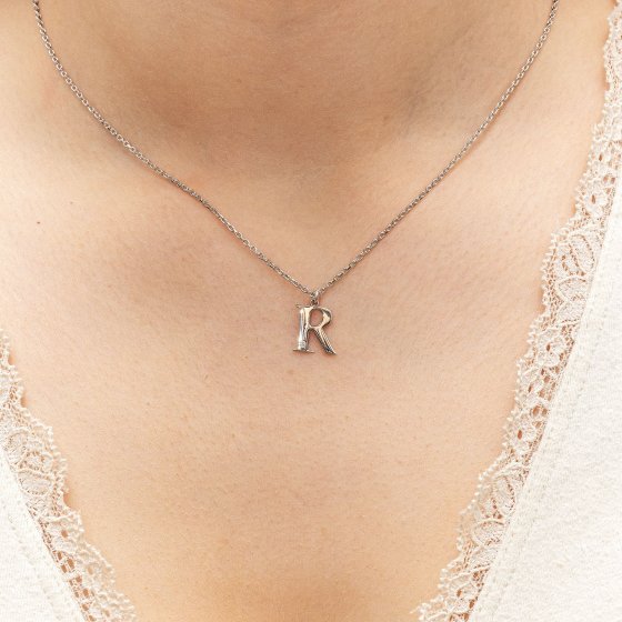 Halskette Silber 925 mit 1x Diamant 0,008ct. Buchstabe R 