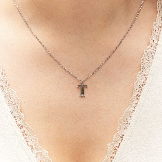 Halskette Silber 925 mit 1x Diamant 0,008ct. Buchstabe T 