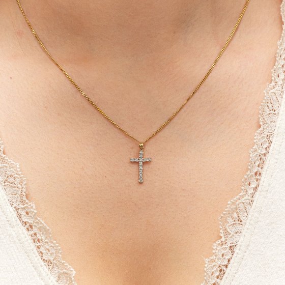 Halskette Gold 585 Kreuz mit 12x Diamant zus. 0,12ct. 