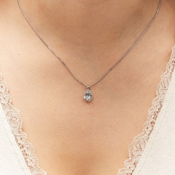 Halskette Weißgold 585 mit echtem Aquamarin und 20 Diamanten zus. 0,09ct. 