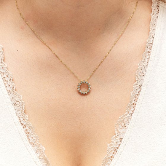 Halskette Gold 375 zweifarbig mit 14x Diamant zus. 0,10ct. 