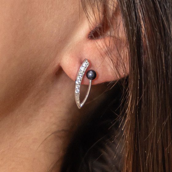 Ohrringe Silber 925 rhodiniert mit grauer Perle und Zirkonia 