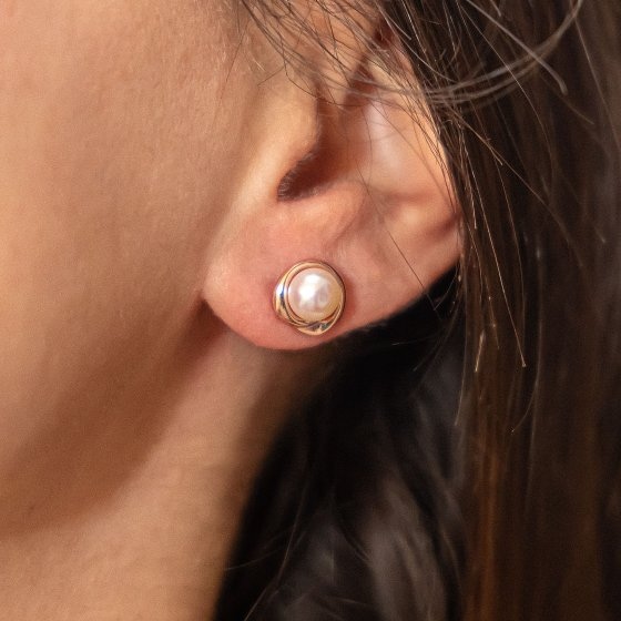 Ohrringe Silber 925 rosé-vergoldet mit weißer Perle 6mm 