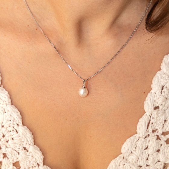 Halskette 925 Sterling Silber Perle weiß 