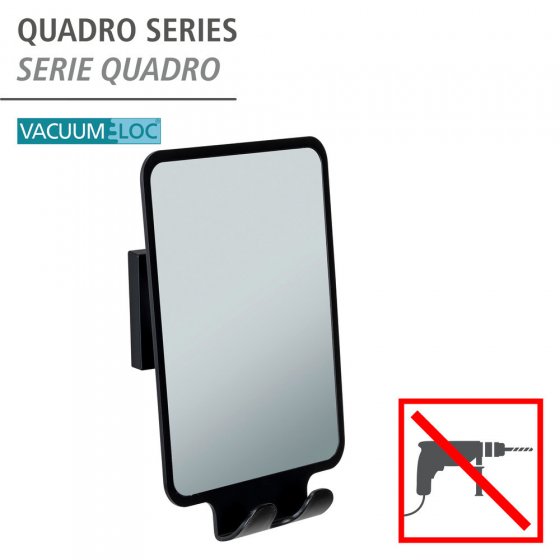 Vacuum-Loc® Antibeschlagspiegel Mod. Quadro Schwarz, Befestigen ohne Bohren 