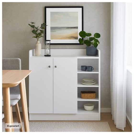 Sideboard mit 8 Regalfächern Weiß 
