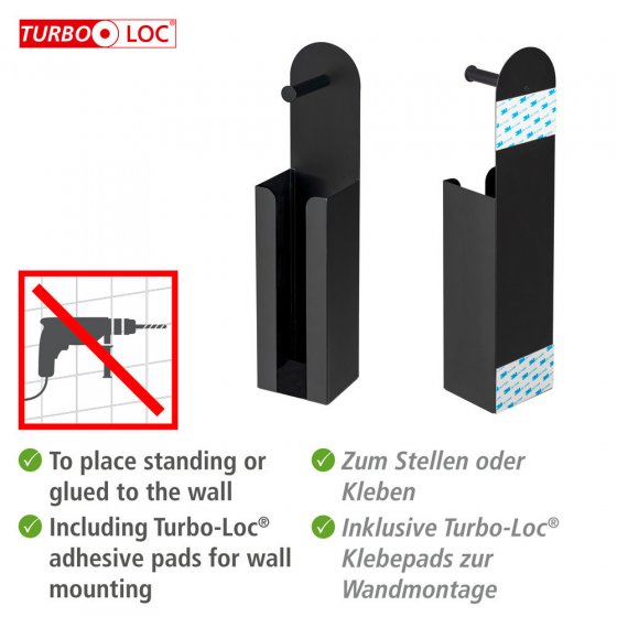 2-in-1 Toilettenpapierhalter Mod. Agira Schwarz, mit Ersatzrollenhalter 