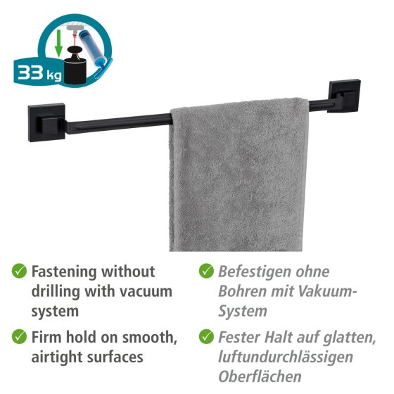 Vacuum-Loc® Badetuchstange Mod. Quadro Schwarz, Befestigen ohne Bohren 