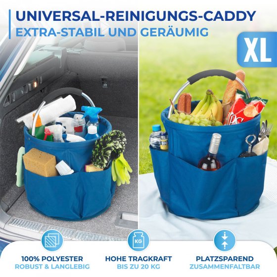 Universal Reinigungs Caddy Mod. Herkules 34 l, Blau, mit 5 Außentaschen für Schwämme und Tücher 