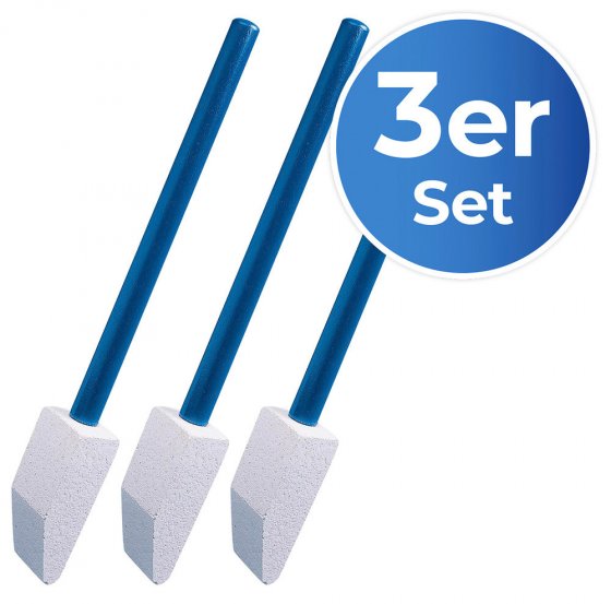 Toilettenreiniger Spezial, 3er Set, mit abgeschrägten Bimsstein und Holzgriff 
