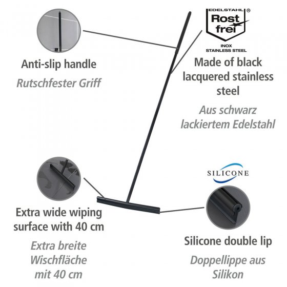 Edelstahl Boden-und Fensterwischer Mod. Rosole Schwarz, 40 cm Wischbreite