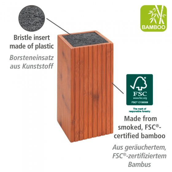 Messerblock mit Borsteneinsatz Mod. Mera, aus geräuchertem Bambus
