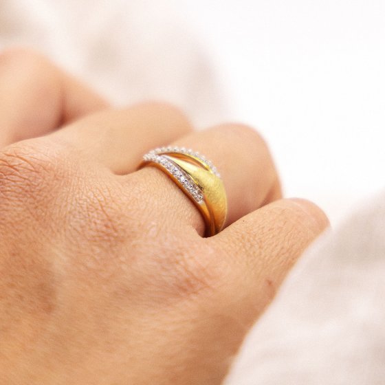 Ring 585 Gold zweifarbig mit 24x Zirkonia weiß 