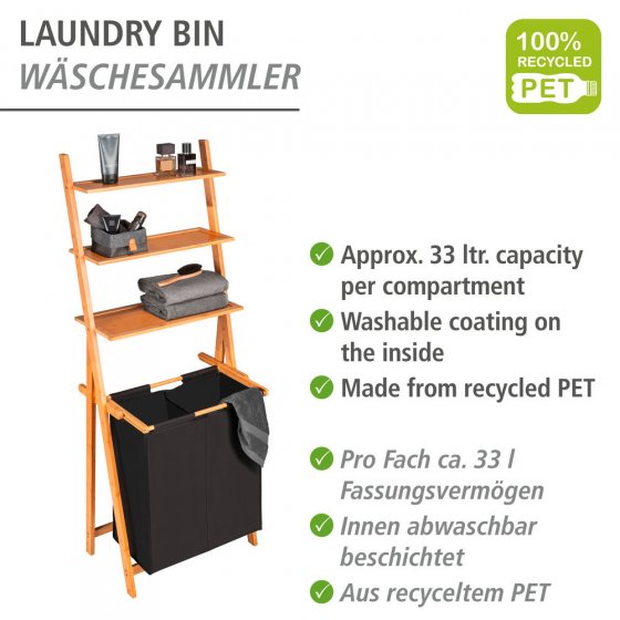 Leiterregal mit Wäschesammler Mod. Ecori, Textilien aus 100 % recyceltem Polyester 