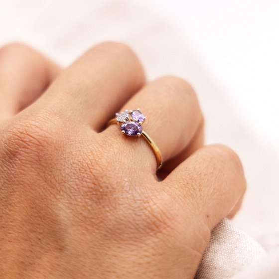 Ring Gold 375 mit echtem Amethyst + Zirkonia 