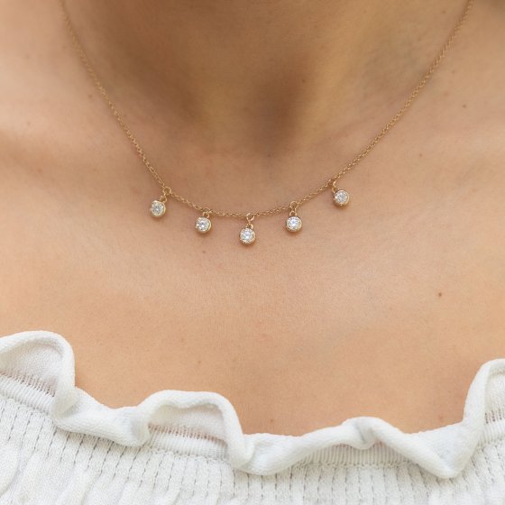 Halskette Silber 925 vergoldet 45cm lang mit weißen Zirkonia-Steinen 