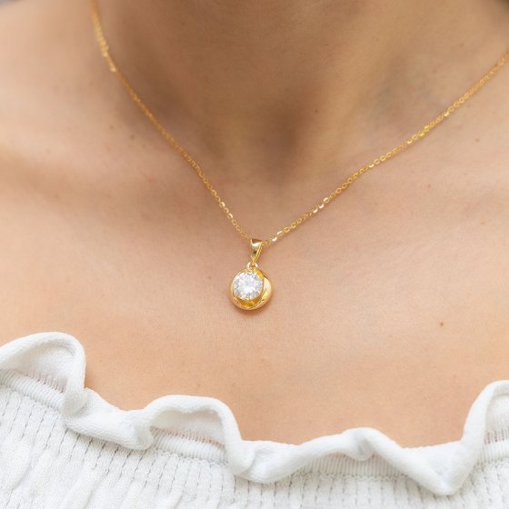 Halskette Silber 925 vergoldet 45cm lang mit weißem Zirkonia-Stein 