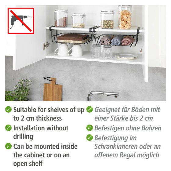 Regaleinhängekorb Mod. Klea Schwarz, für Küchen- oder Kleiderschrank 