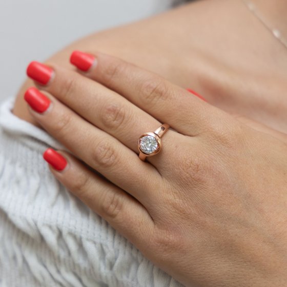 Ring Silber 925 rosé-vergoldet mit weiße Zirkonia-Stein 8mm 