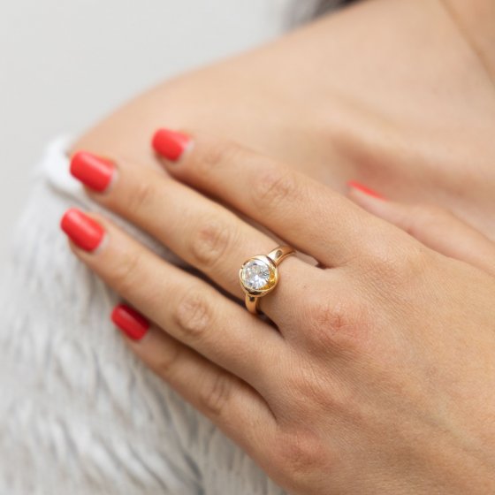 Ring Silber 925 vergoldet Tropfen-Form mit weißem Zirkonia-Stein 